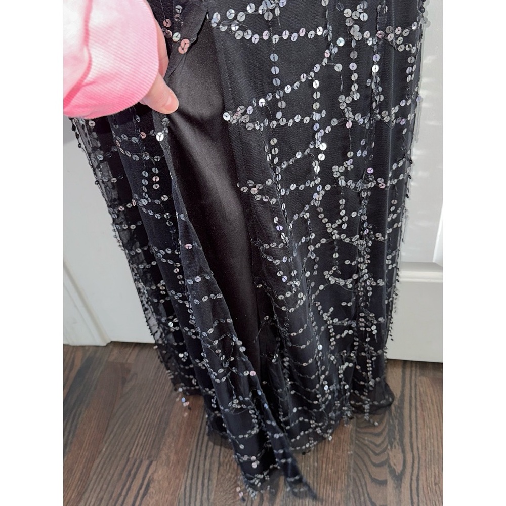 Southern Fried Chics Black Sequin Maxi dress with Mesh Sleeves - Picture 5 of 8